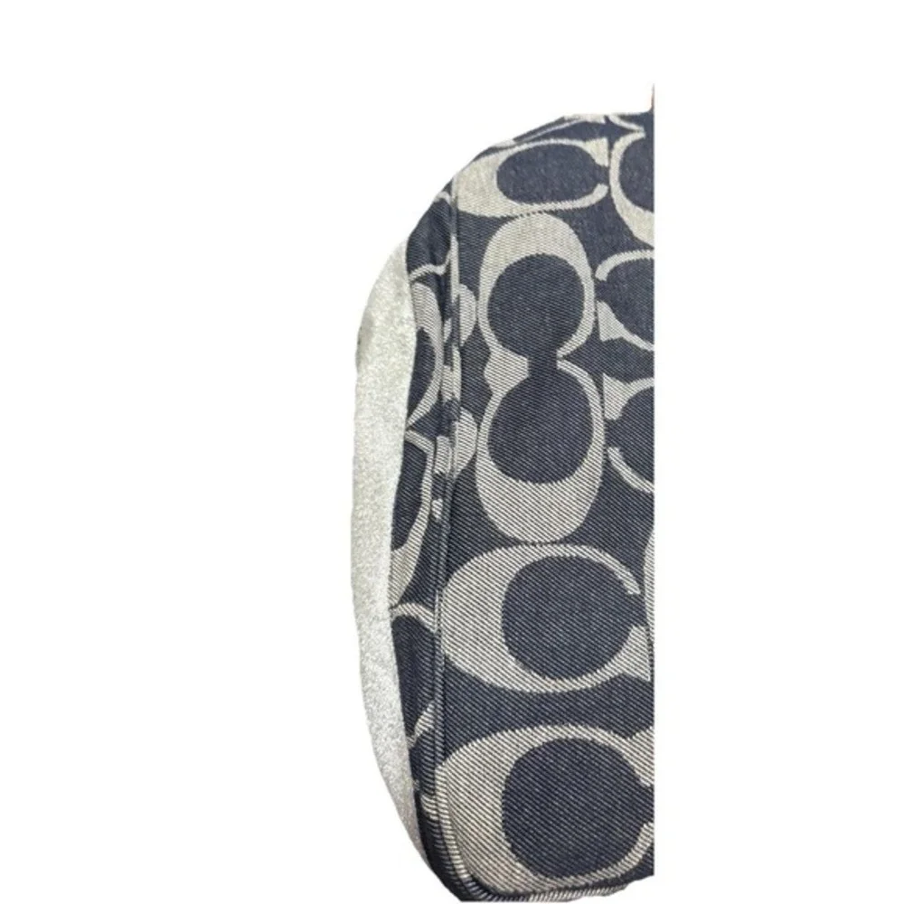 Coach Signature‎ denim Poppy Blue Silver Stripe Canvas Hobo Handbag m F17434